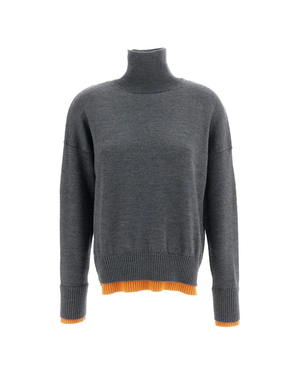 Plan C Gray Turtleneck Merino-Wool Sweater