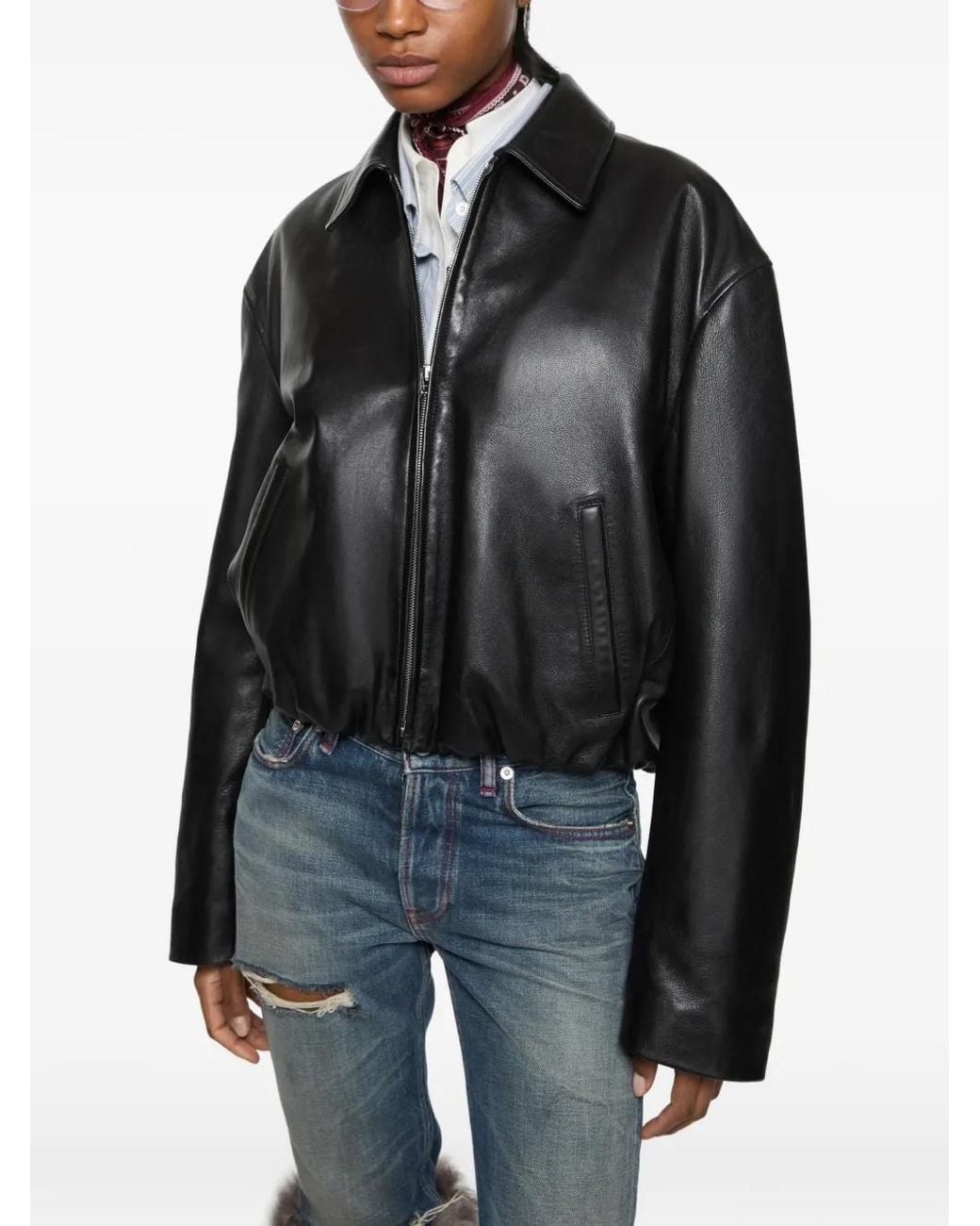 Acne Black Logo-Debossed Cropped Jacket