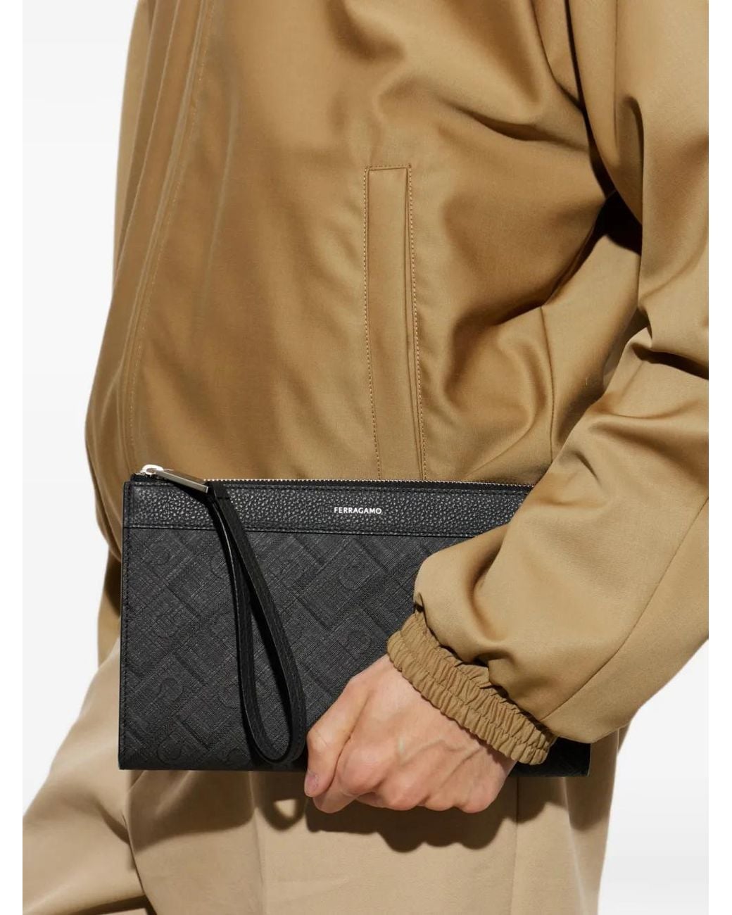Ferragamo Black Gancini Monogram Pouch for men