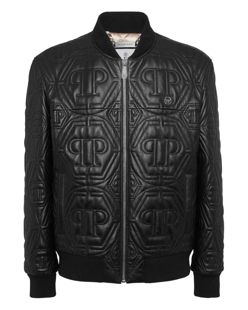 Philipp Plein Black Embossed Leather Bomber Monogram for men
