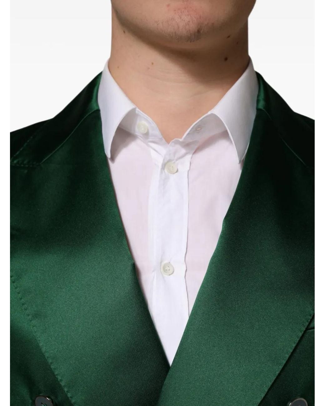 Dolce & Gabbana Green Double-Breasted Satin Blazer for men