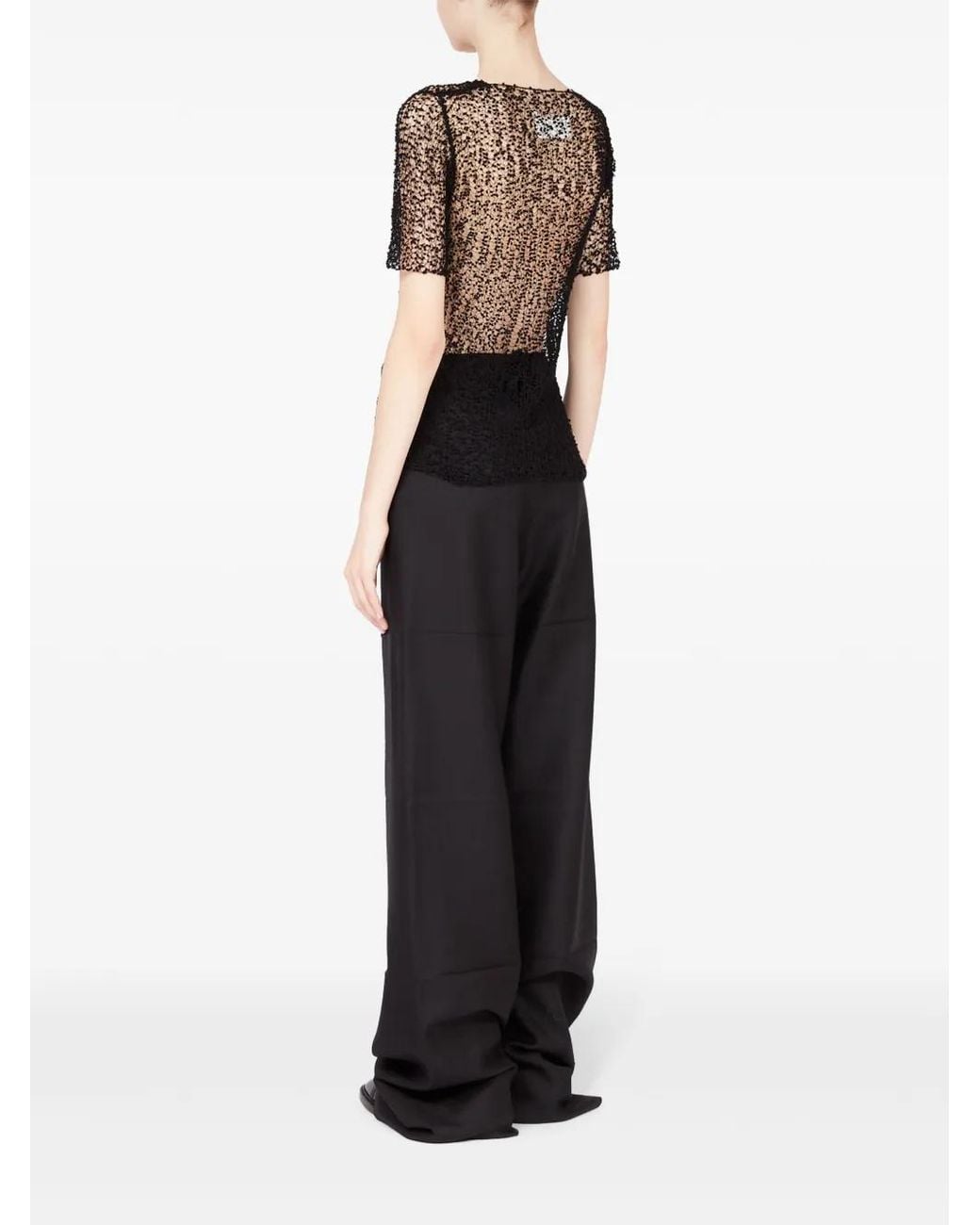 Maison Margiela Black Dot-Embroidered Semi-Sheer Top