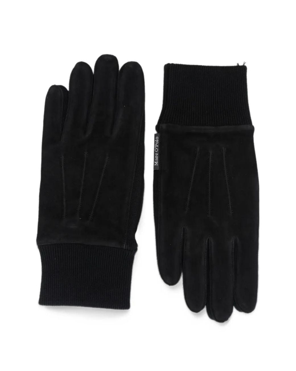 Marc O' Polo Black Suede Ribbed-Trim Gloves for men