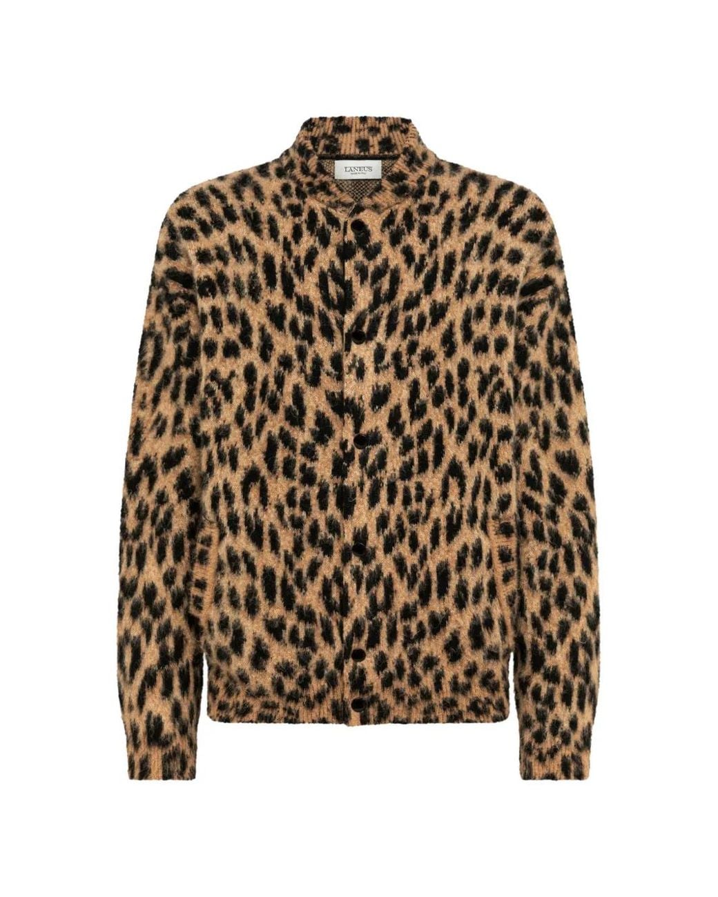 Laneus Brown Leopard-Print Knitted Jacket for men