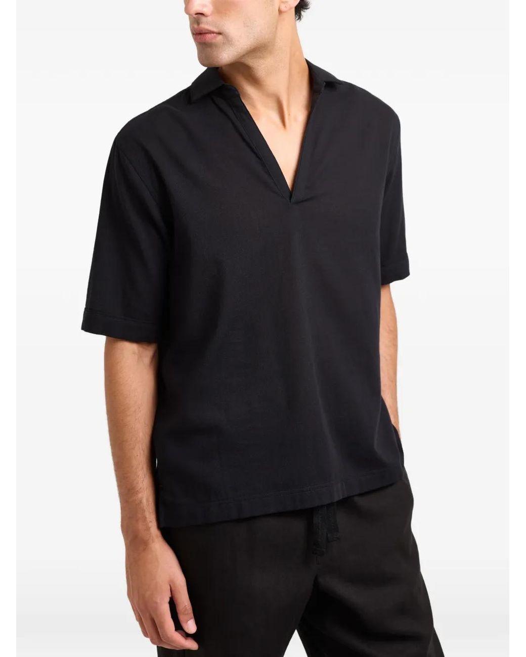 Orlebar Brown Black Ridley V-Neck Short-Sleeved Shirt for men