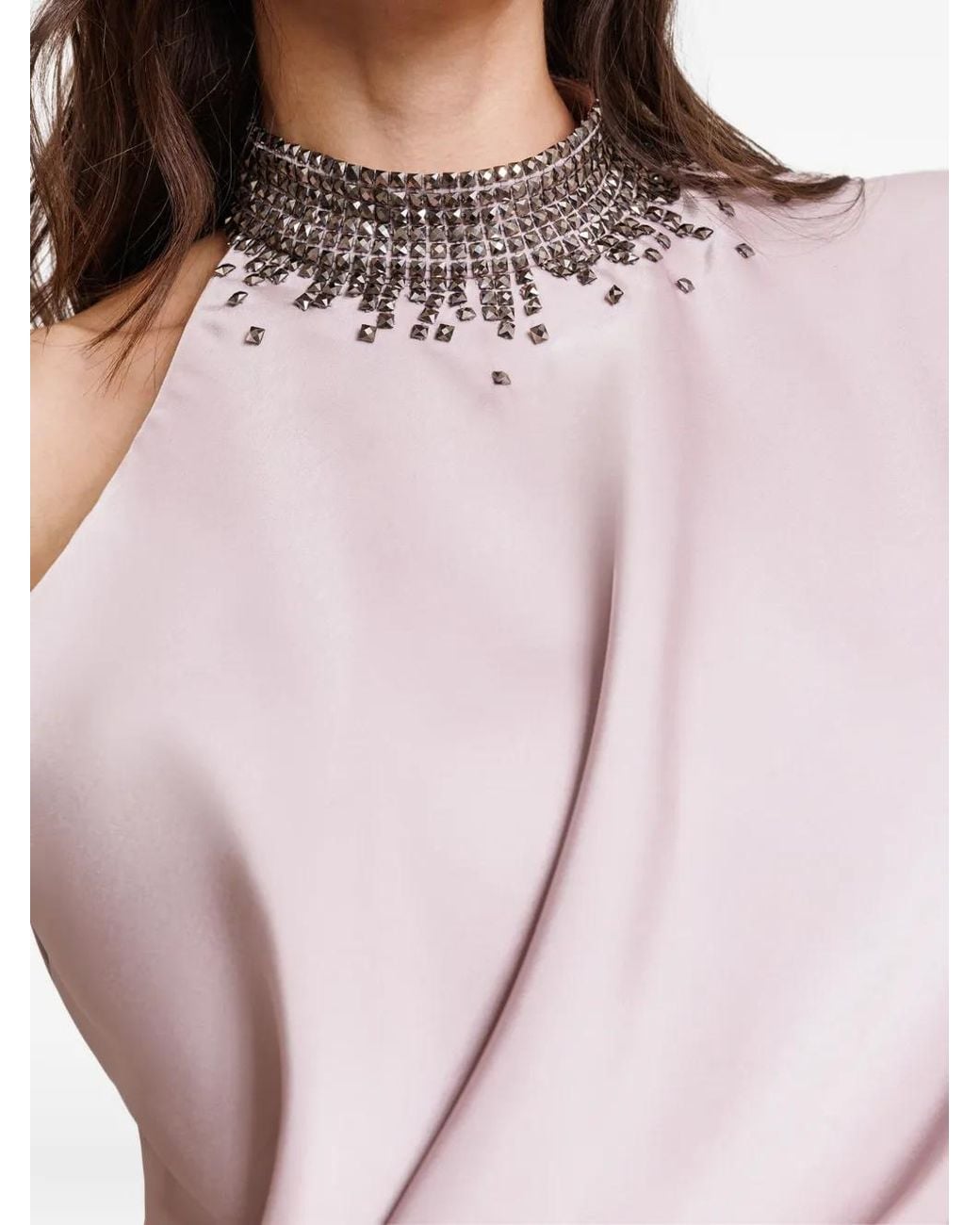 Gemy Maalouf Pink Asymmetrical Embellished-Collar Maxi Dress