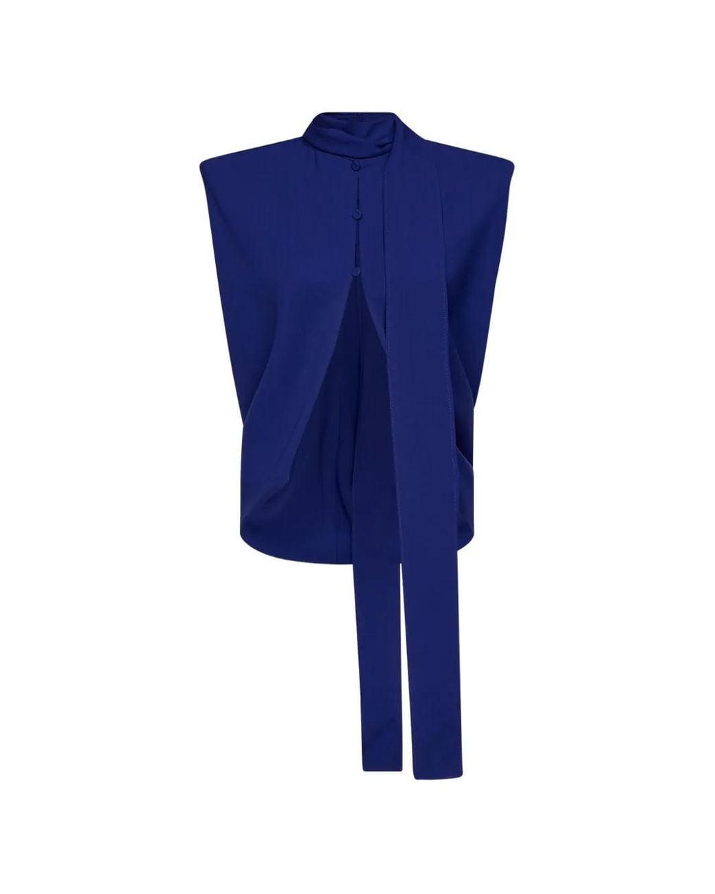 Mugler Blue Asymmetric Scarf-Detail Top