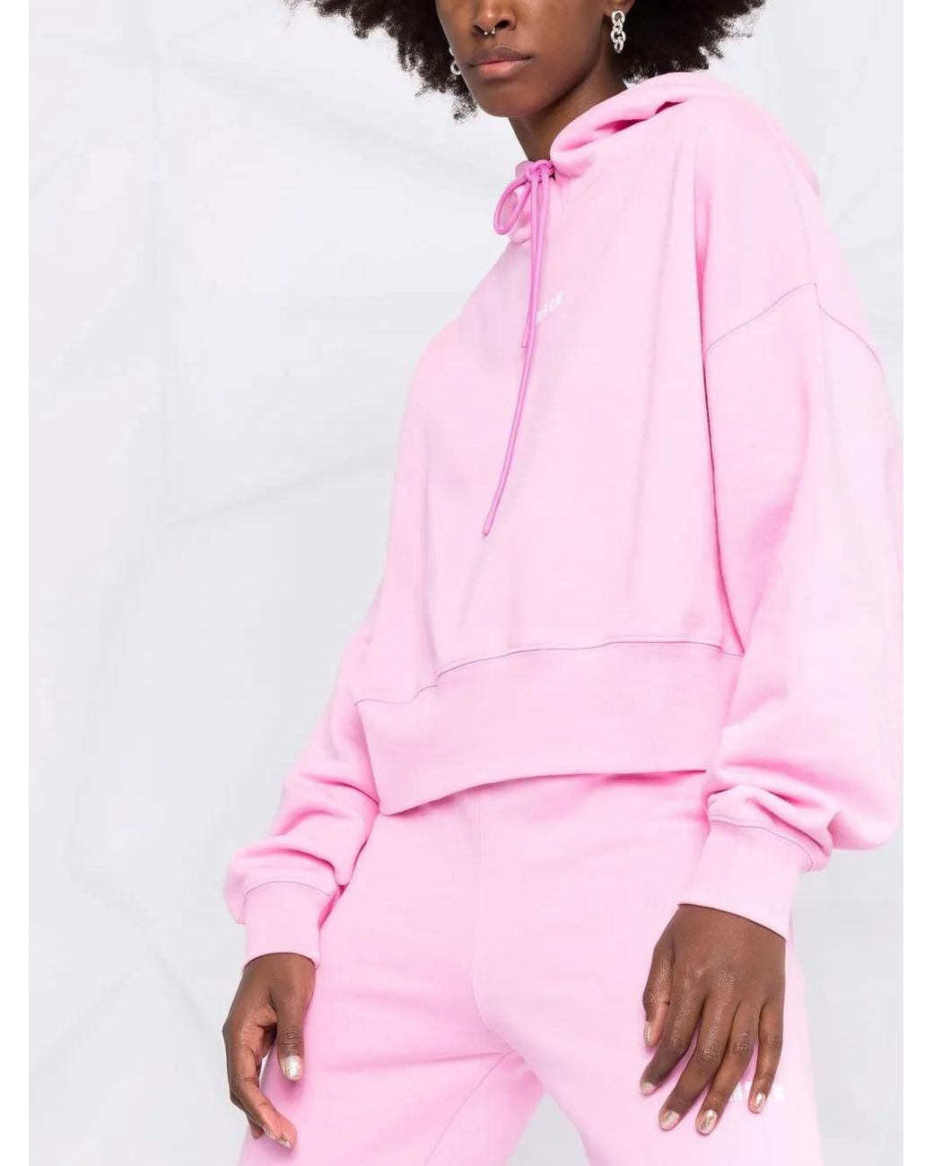MSGM Pink Logo-Print Hoodie