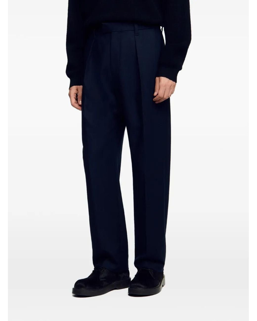 Sandro Blue Wide-Leg Wool Trousers for men