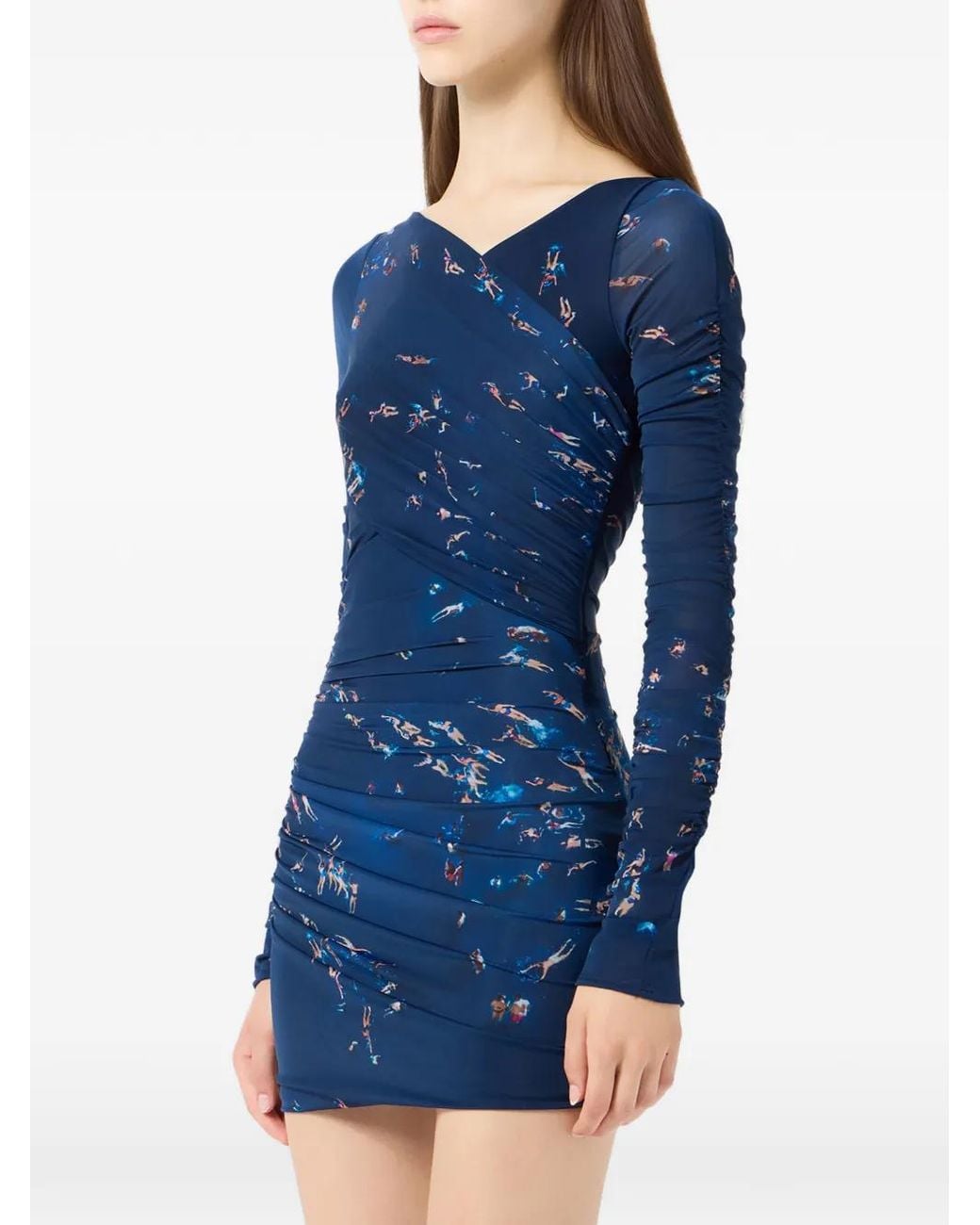 Blumarine Blue Robe Imprimée À Design Drapé