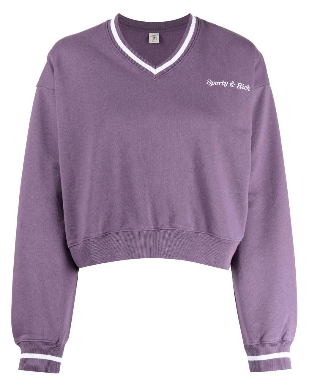 Sporty & Rich Purple Logo-Embroidered V-Neck Sweatshirt