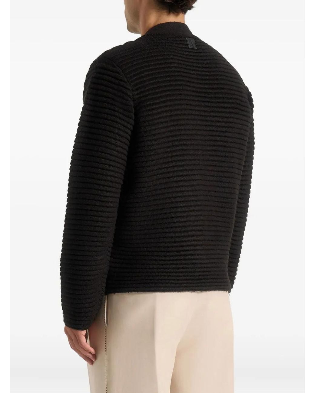 Manière De Voir Black Anton Ribbed-Knit Cardigan for men
