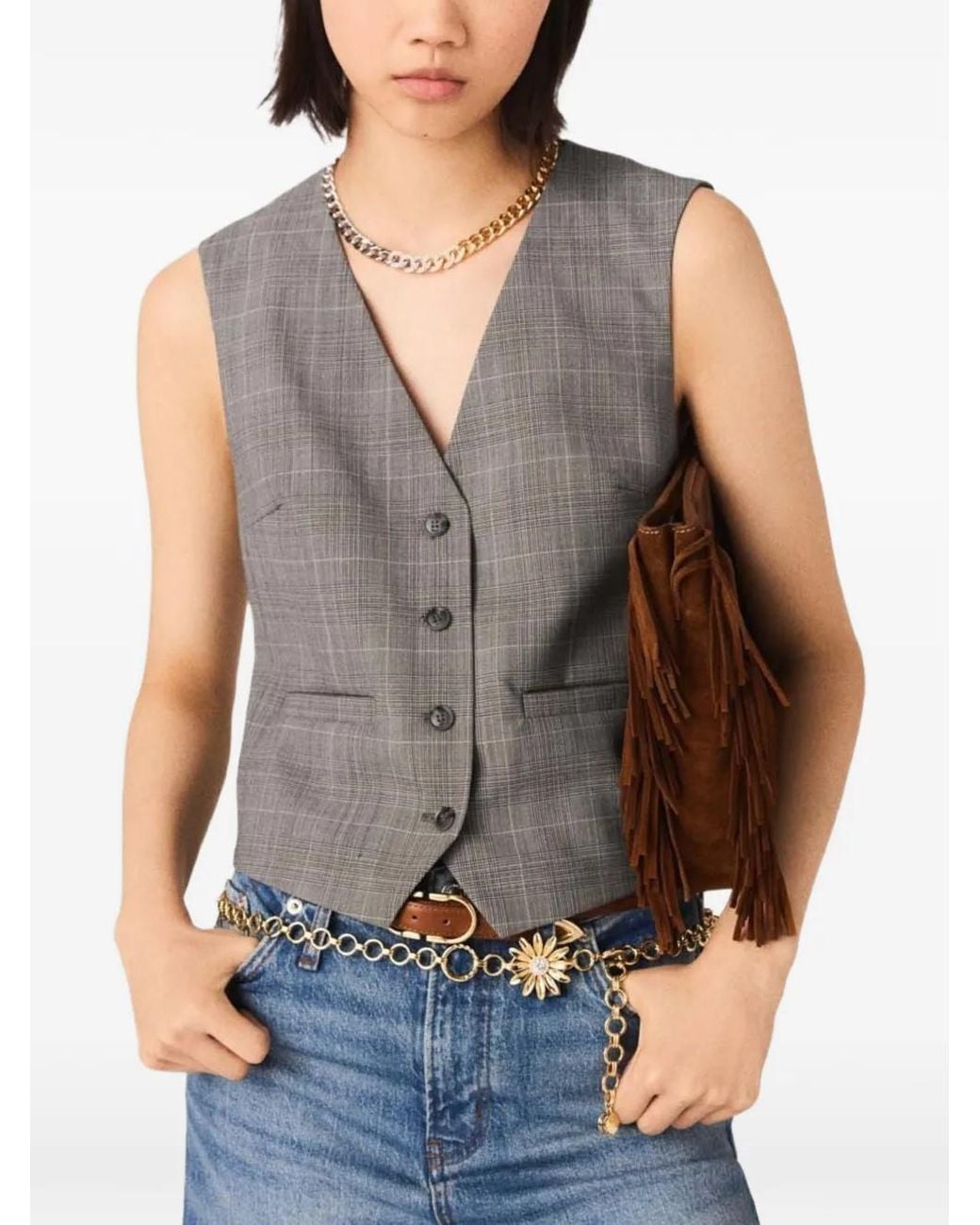 Maje Gray Veston Boutonné À Carreaux