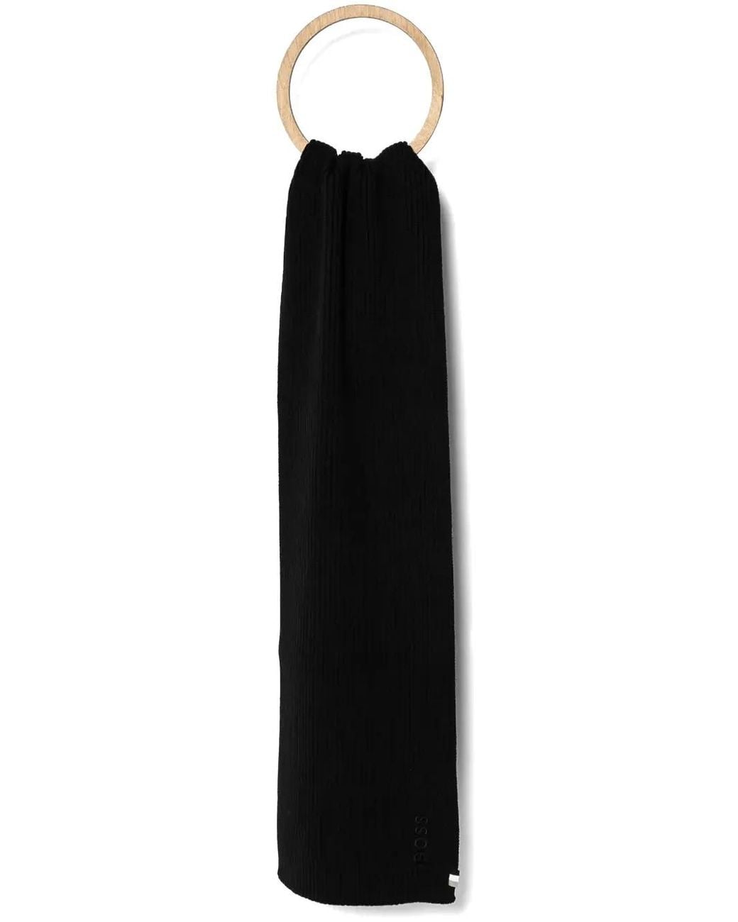 Boss Black Ribbed-Knit Scarf for men