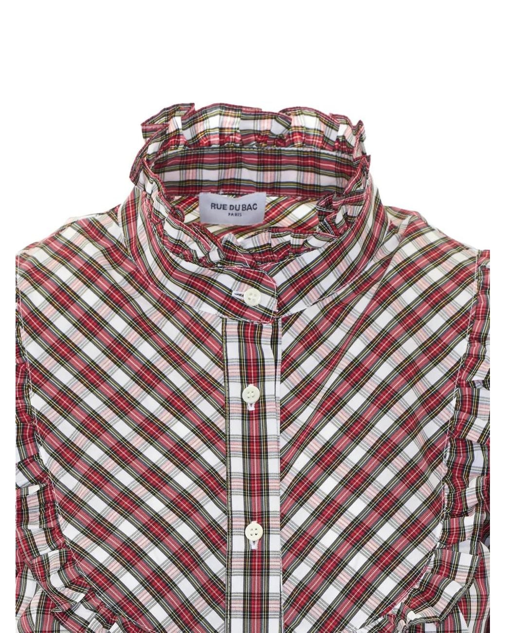 RUE DU BAC Red Check-Print Ruffled Shirt