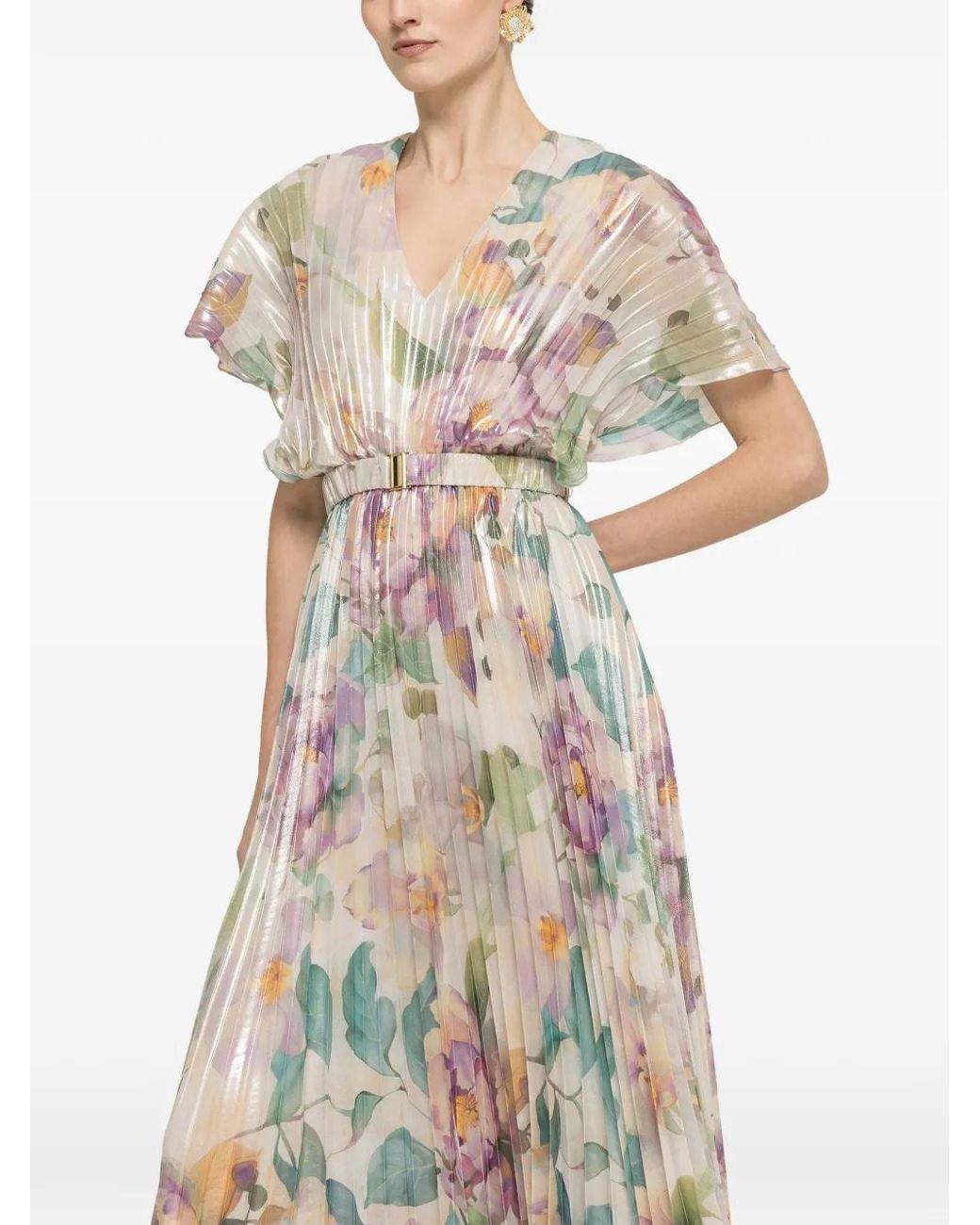 Nissa White Printed Chiffon Midi Dress