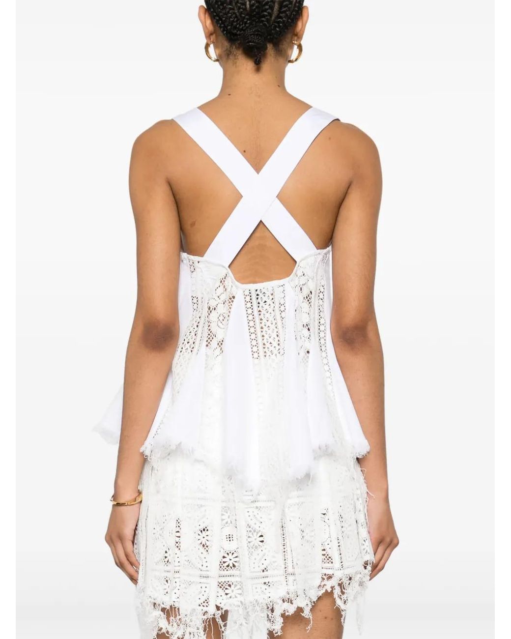 Loewe White Cropped Stretch Cotton Shirt With Drawstring