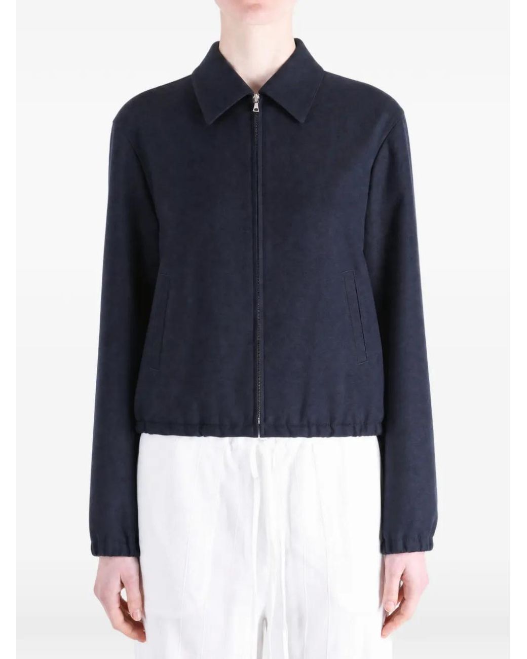 Auralee Blue Zip-Up Elasticated-Hem Jacket