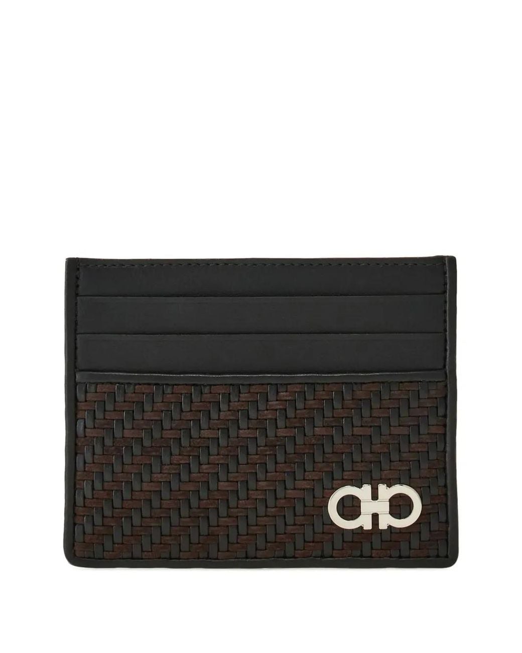 Ferragamo Black Gancini Woven Card Holder Accessories for men