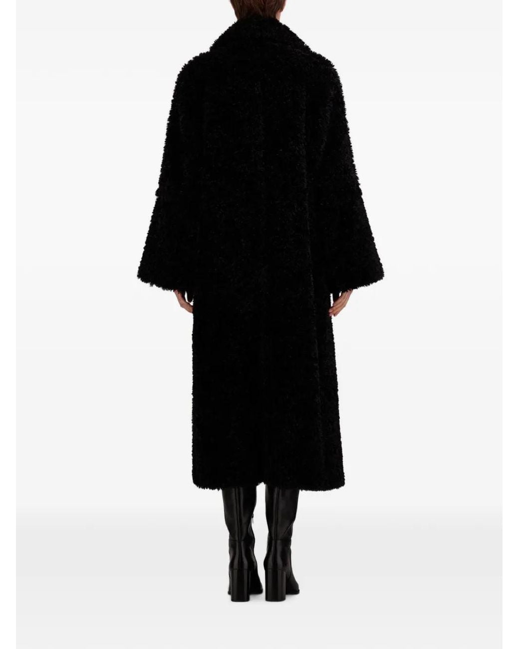 Herno Black Double-Breasted Faux-Fur Coat