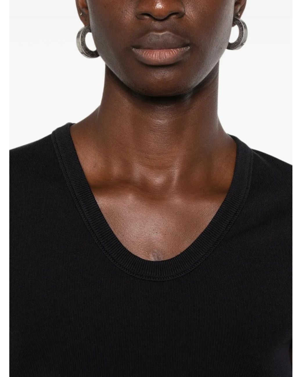 IVORY PARIS Black Mia Ribbed-Knit Cap-Sleeves T-Shirt