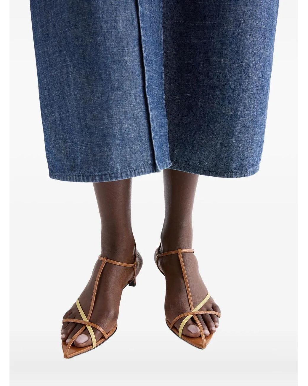Jil Sander Brown Cage Sandals With Braided Straps And Low Heel