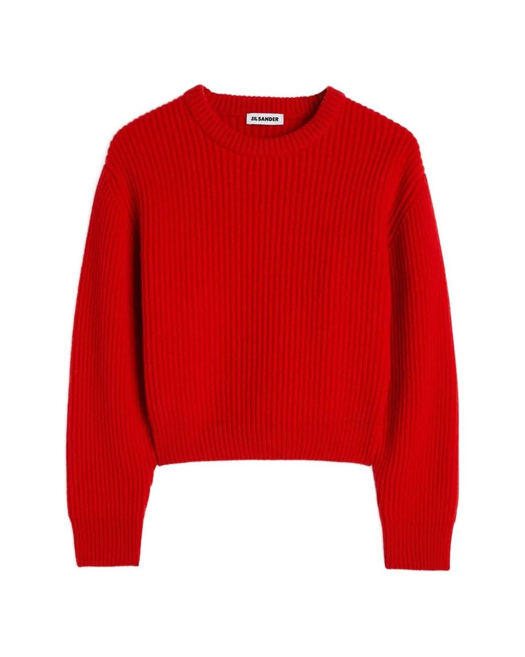 Jil Sander Red Pull Court En Maille Nervurée