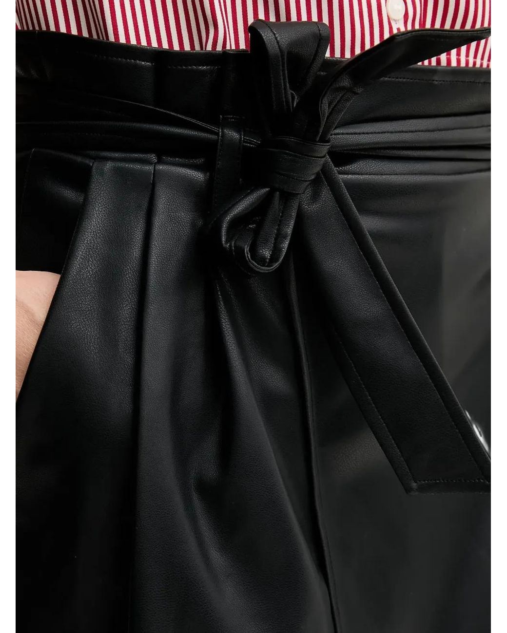 Ouí Black Tie-Waist Slit Midi Skirt