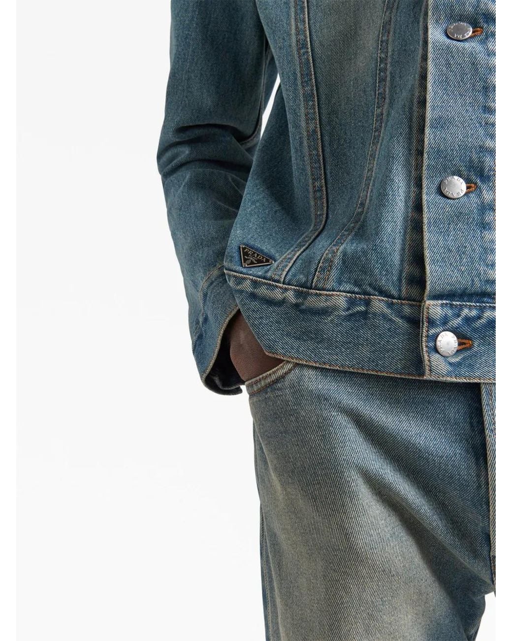 Giacca Denim Con Logo A Triangolo di Prada in Blue da Uomo