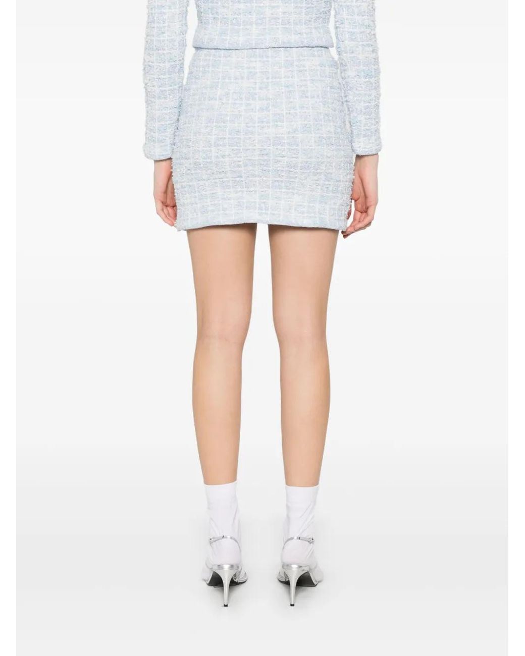Self-Portrait White Checked Knit Mini Skirt