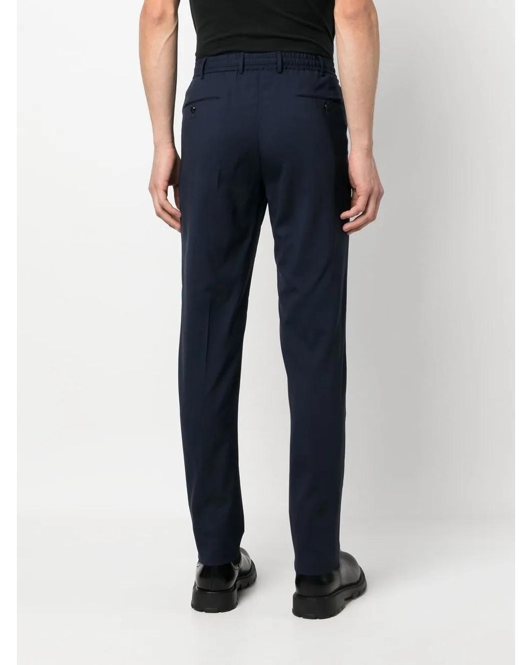 PT Torino Blue Straight-Leg Virgin-Wool Trousers for men