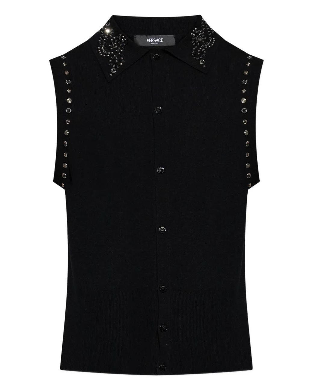 Versace Black Embellished Cashmere-Blend Knit Vest for men