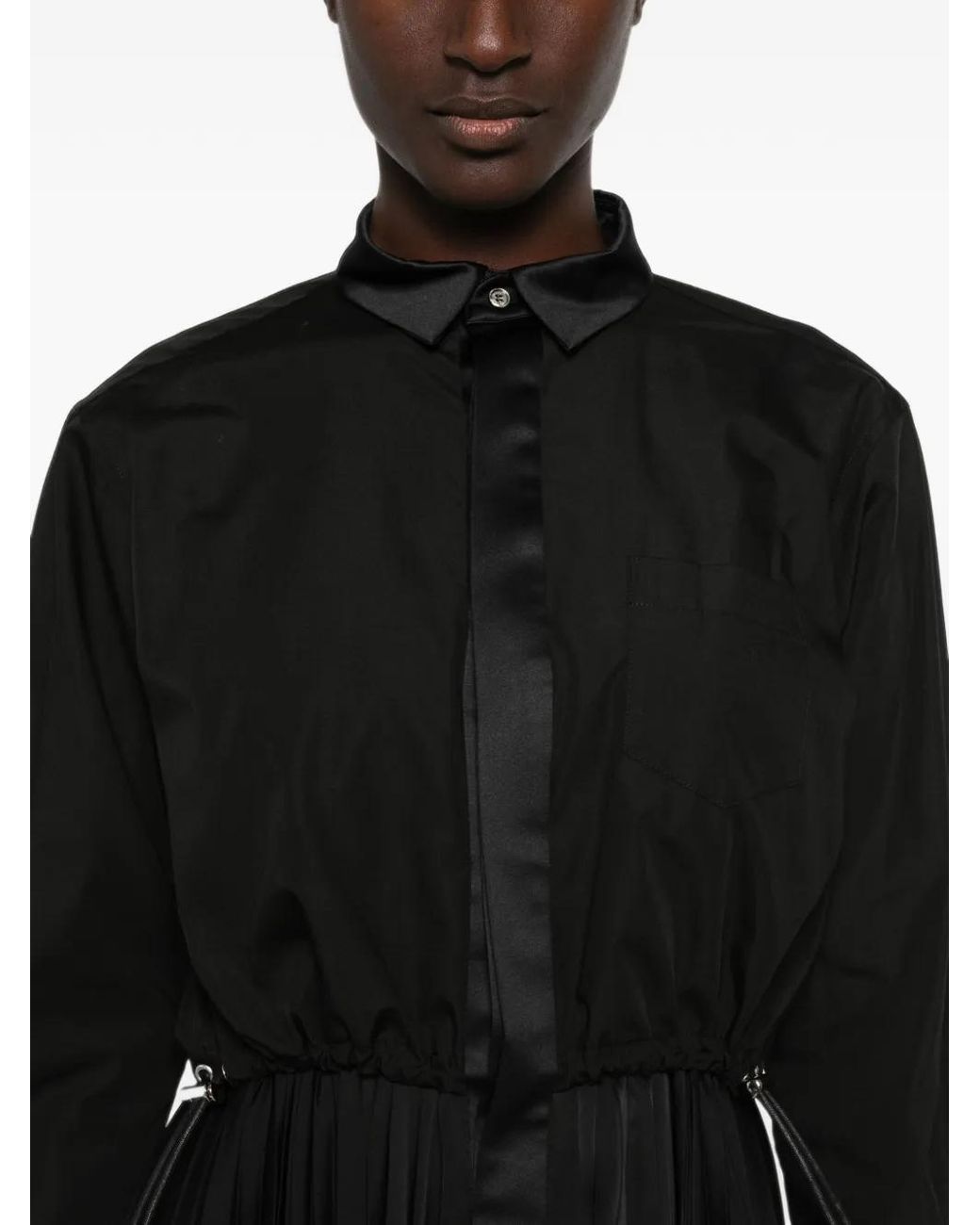 Sacai Black Pleated Layered Midi Dress