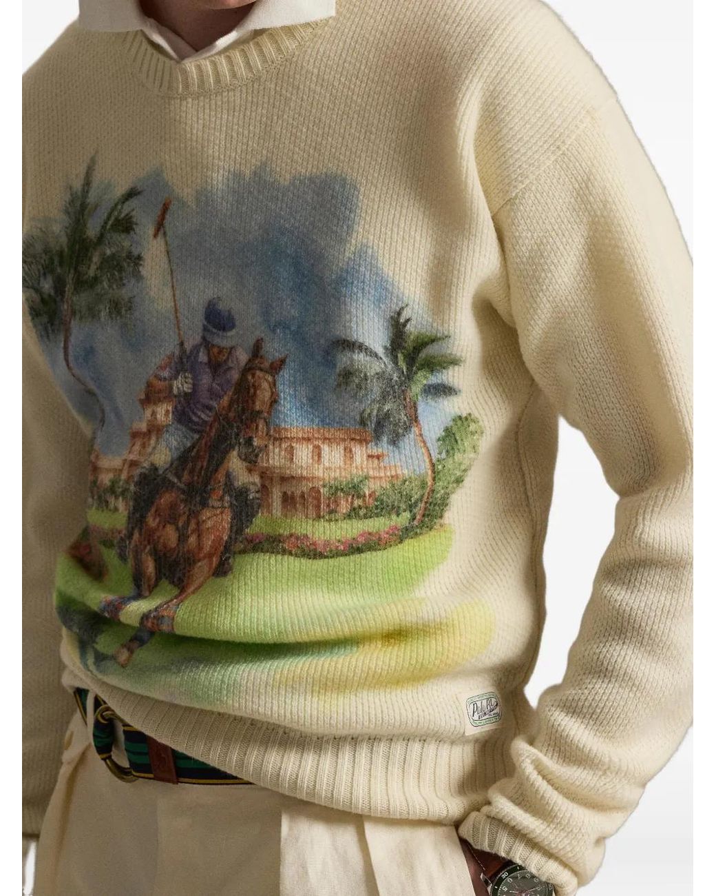 Polo Ralph Lauren White Printed Crew Neck Sweater for men