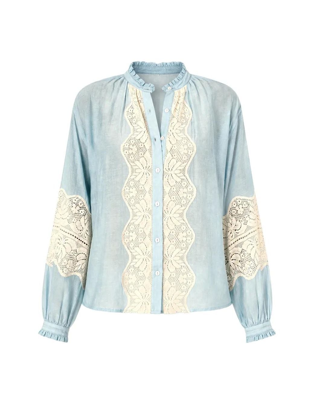 Alix Of Bohemia Blue Poet Lace-Trim Blouse