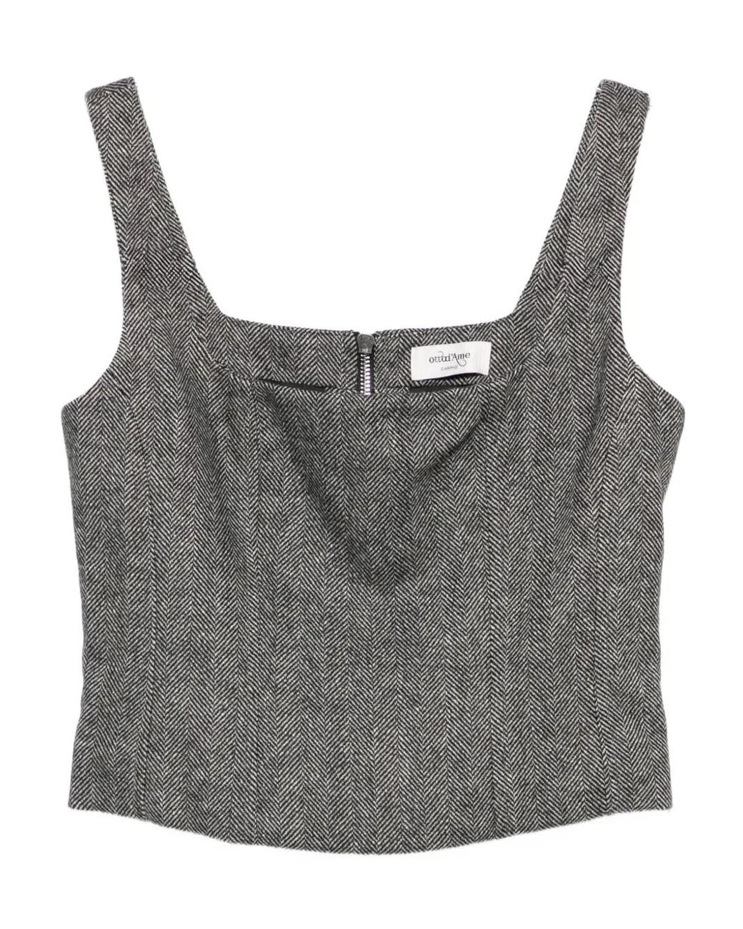 Ottod'Ame Gray Herringbone Square-Neck Top