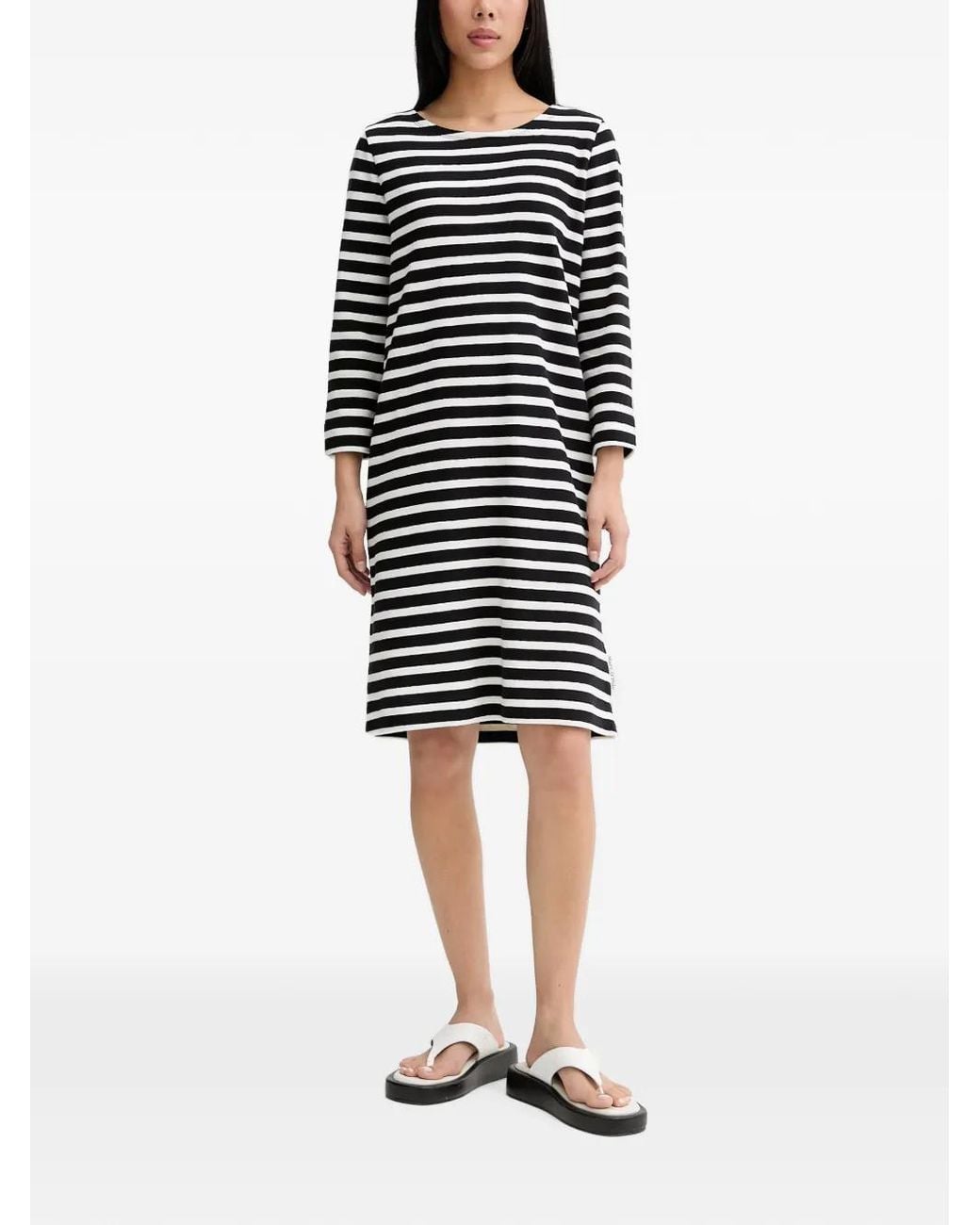 Marc O' Polo White Horizontal-Stripe Long-Sleeve Mini Dress