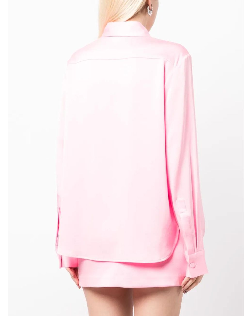 Alex Perry Pink Satin-Finish Button-Down Shirt