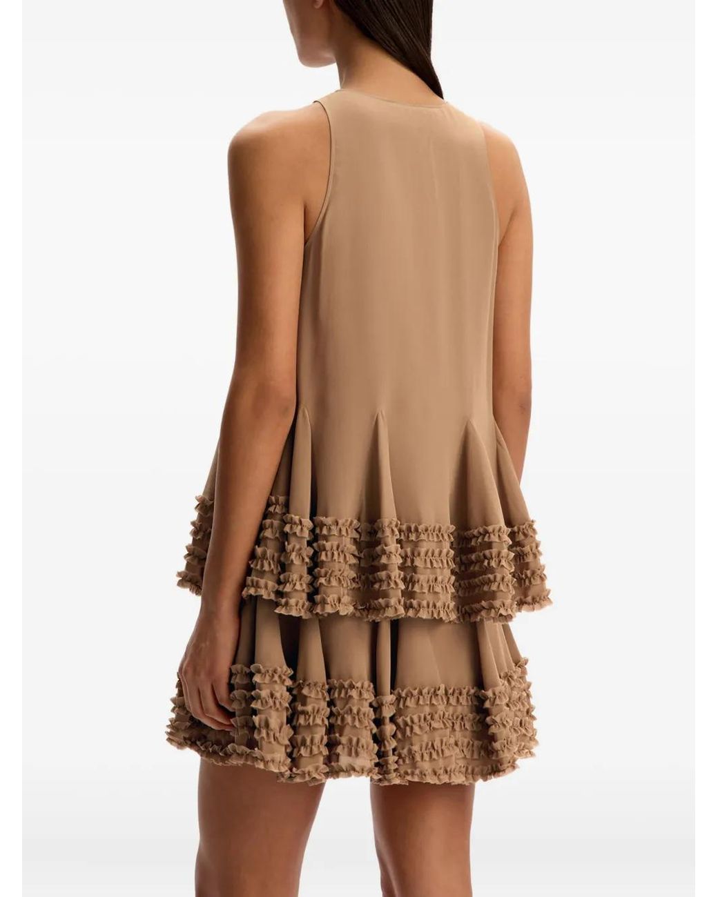 12 STOREEZ Brown Keyhole Ruffled Mini Dress