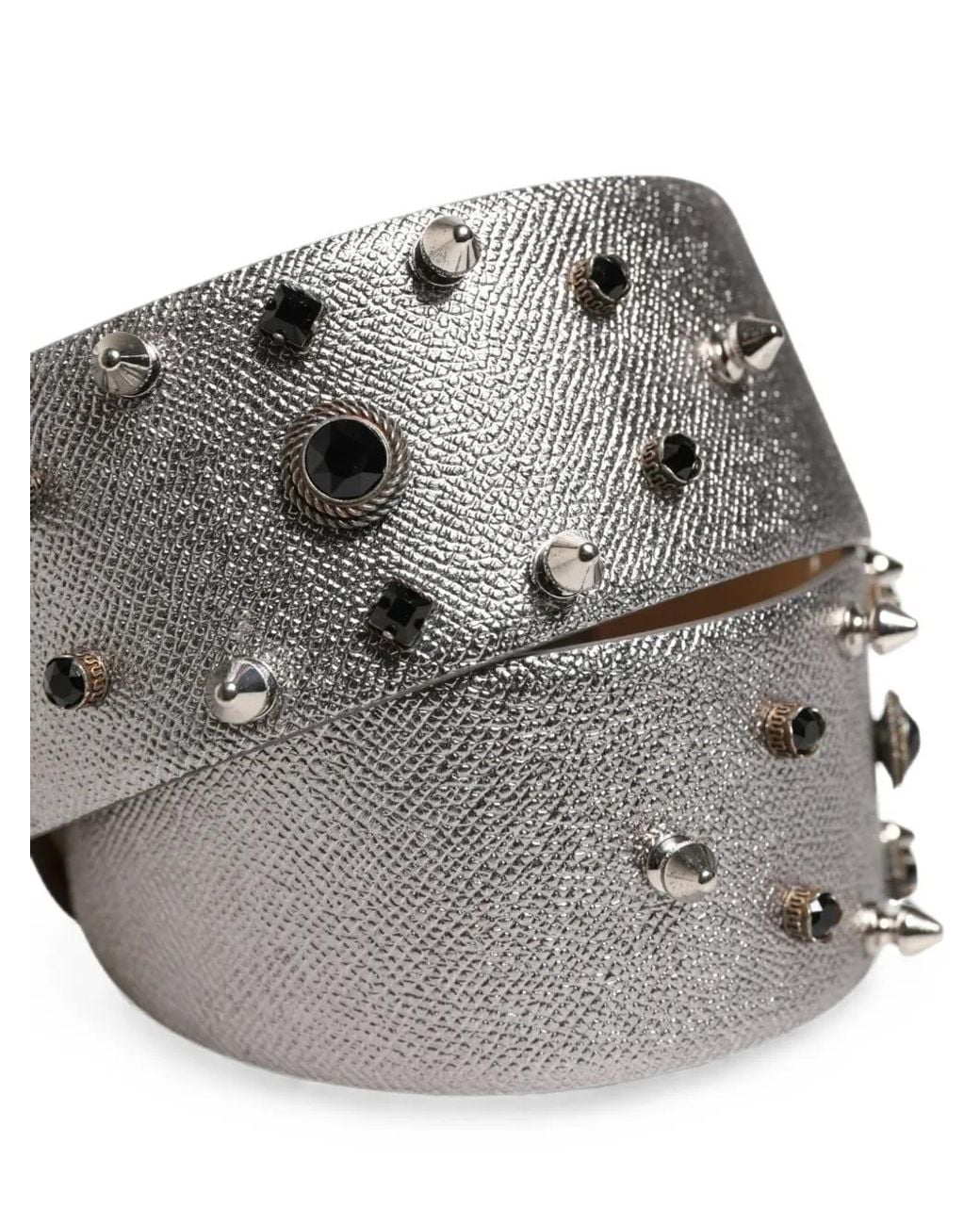 Dolce & Gabbana Gray Crystal-Embellished Studded Belt