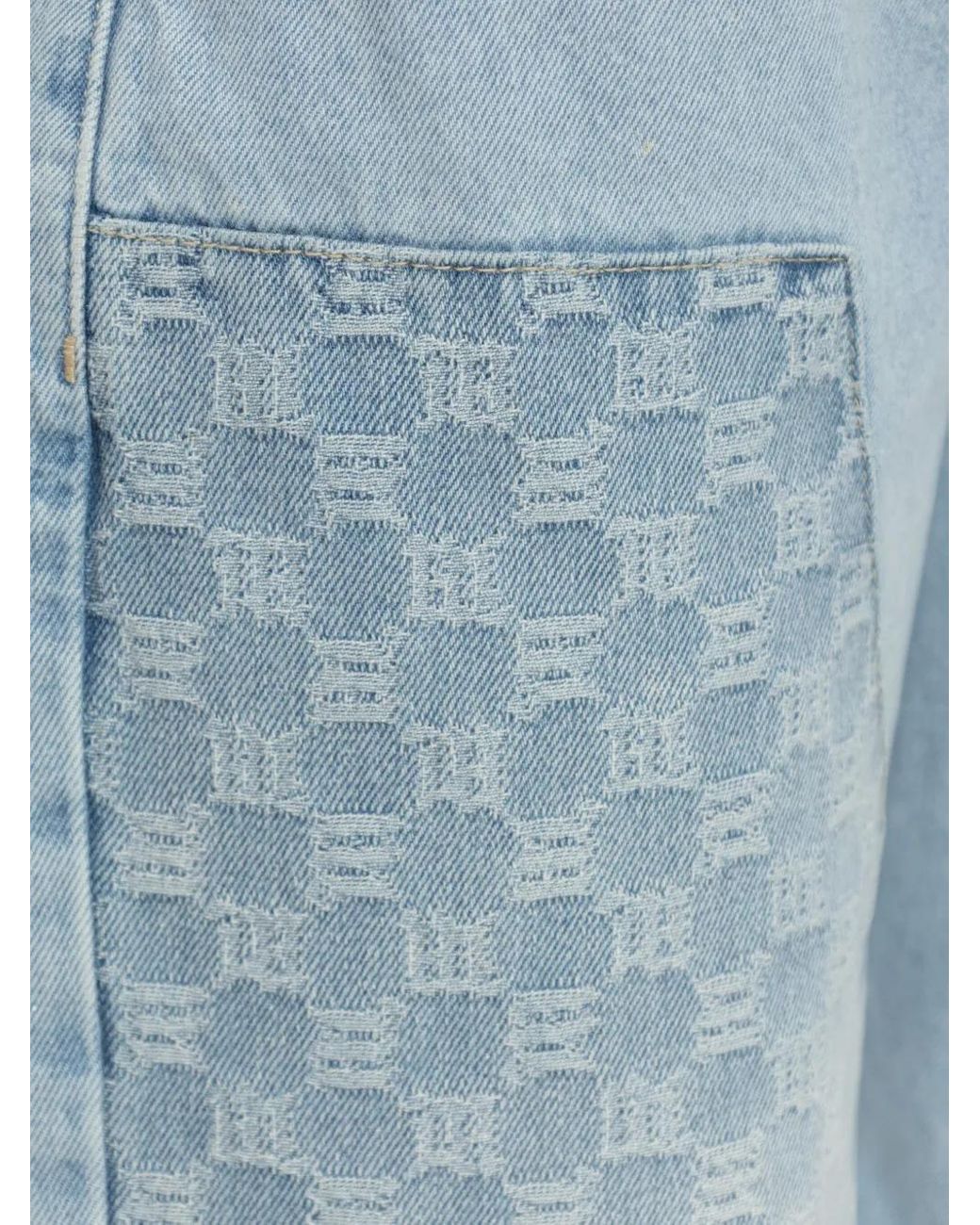 M I S B H V Blue Monogram-Pattern Jeans