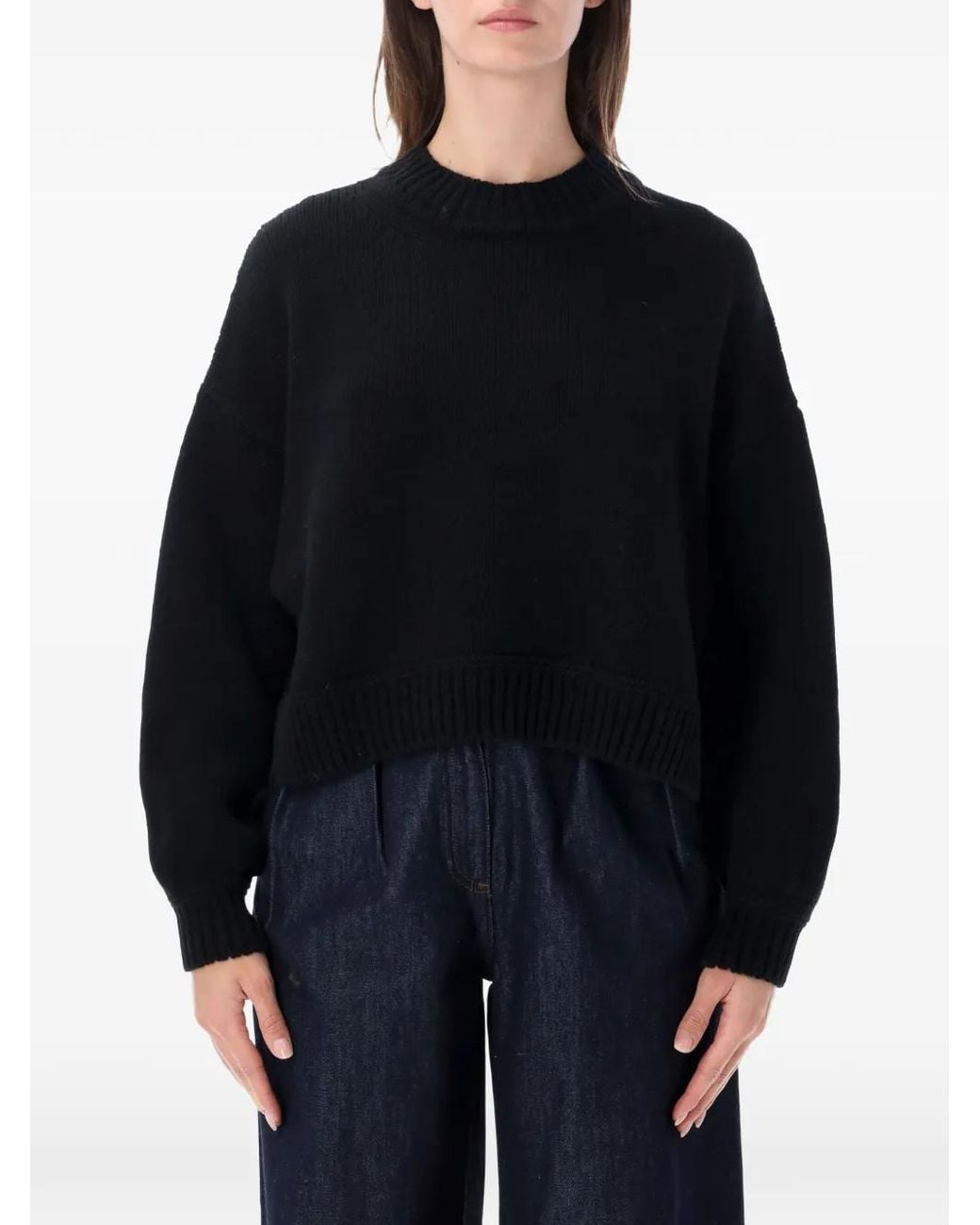 Sessun Black Spero Ribbed-Trim Drop-Shoulder Sweater