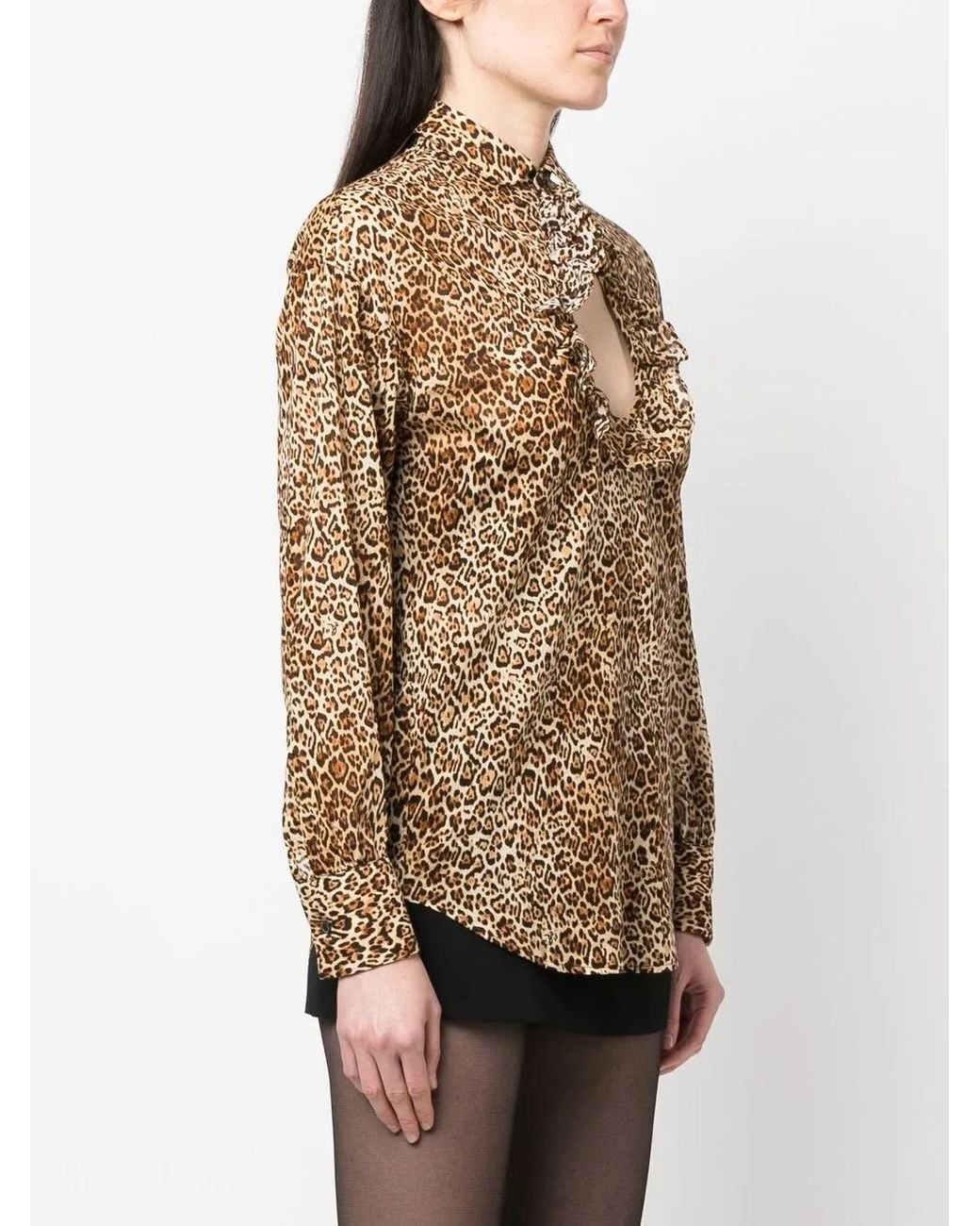 DSquared² Brown Leopard-Print Cut-Out Blouse