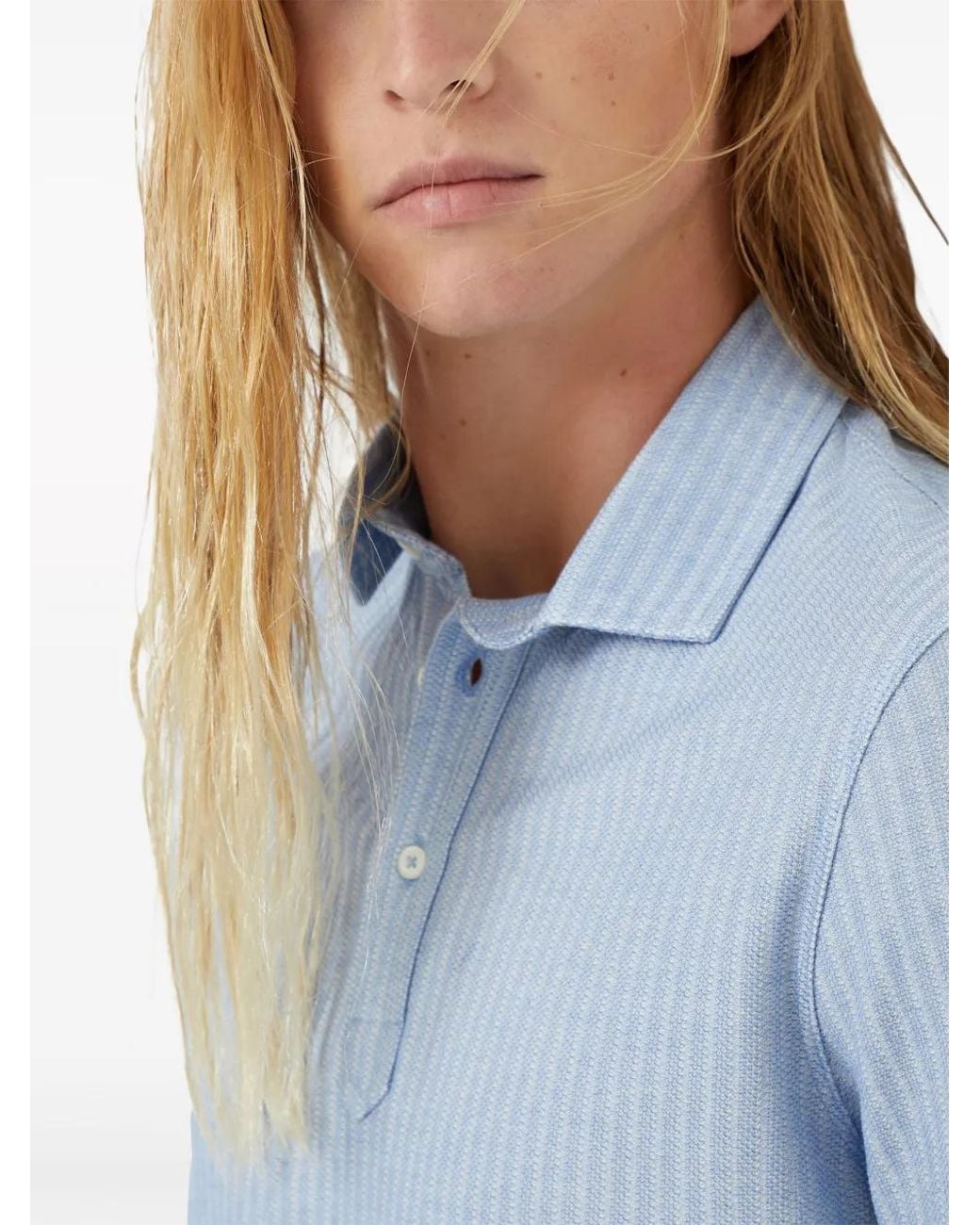 Brunello Cucinelli Blue Ribbed-Knit Polo Shirt for men