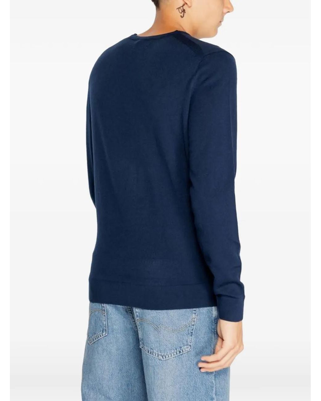 Calvin Klein Blue Merino Wool Crew-Neck Sweater for men