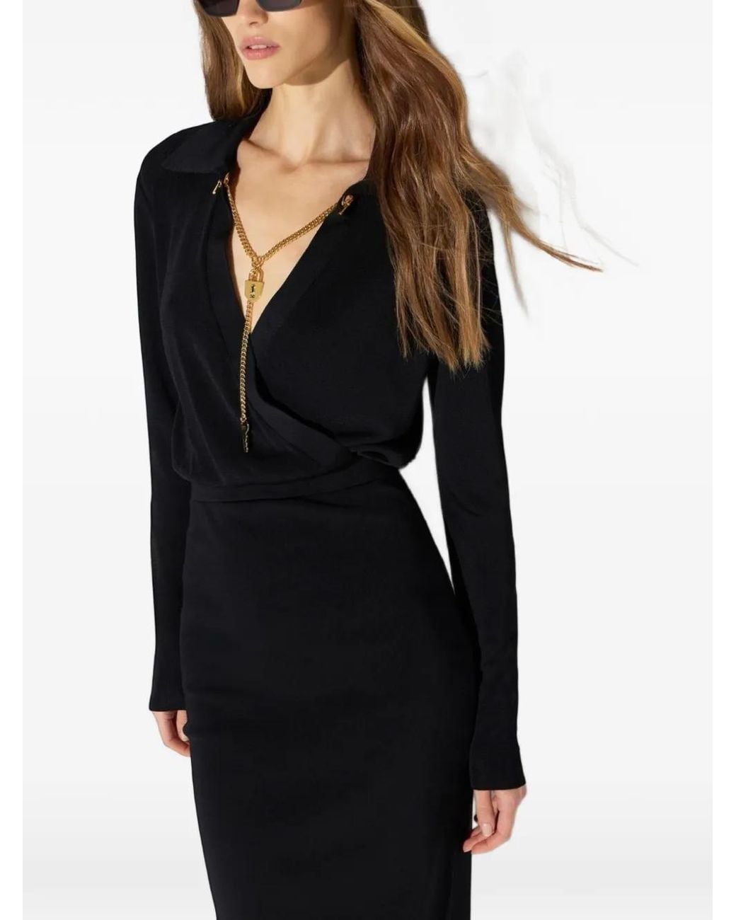 Elisabetta Franchi Black Viscose Yarn Dress With Jewel
