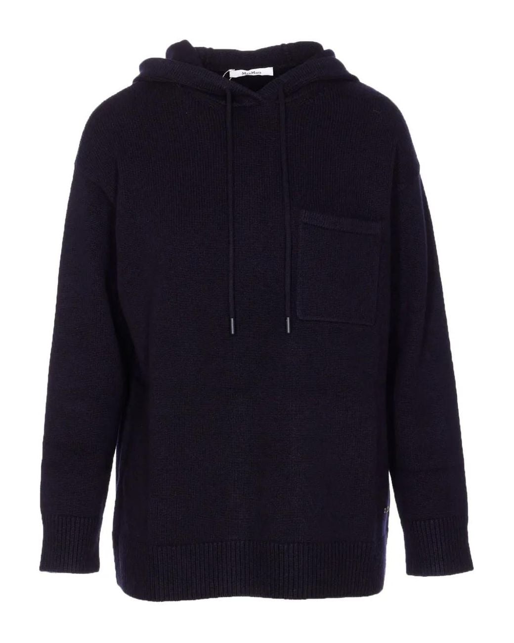 Max Mara Blue Hooded Patch-Pocket Sweater