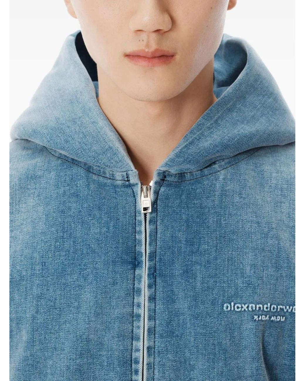 Alexander Wang Blue Hooded Zip-Up Denim Jacket