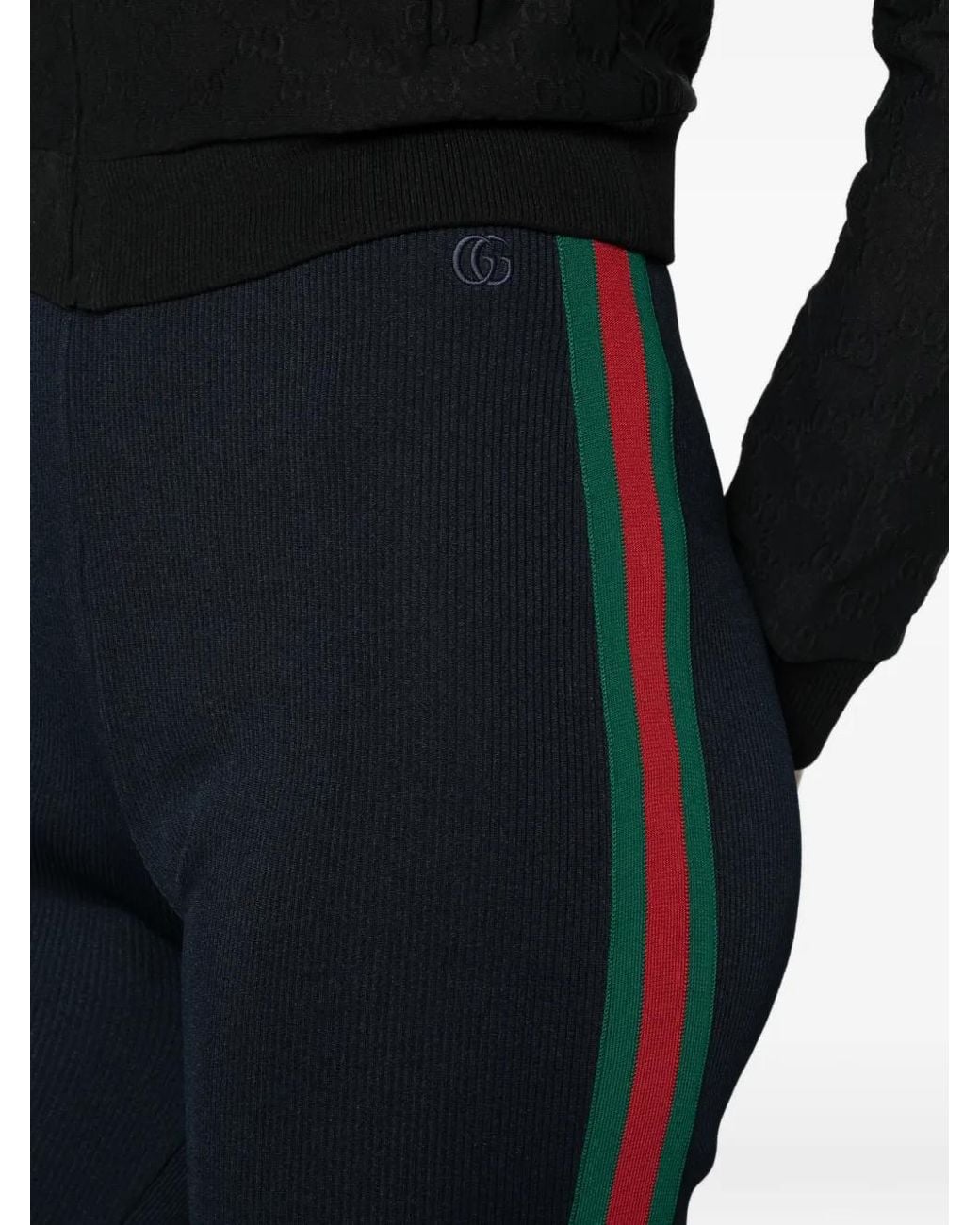 Gucci Blue Rib-Cotton Jersey Pants With Web