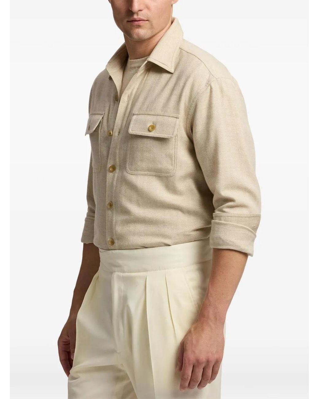 Ralph Lauren Natural Herringbone Pocket Shirt for men